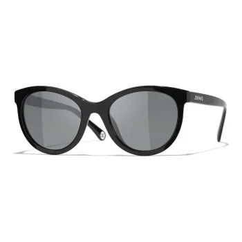 CHANEL Round Sunglasses Unisex Black