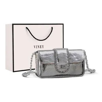 VINEY Cow Leather Bonded Synthetic Leather Shoulder Bag Crossbody Bag Cell Phone Pouch Small Size Women's Silver