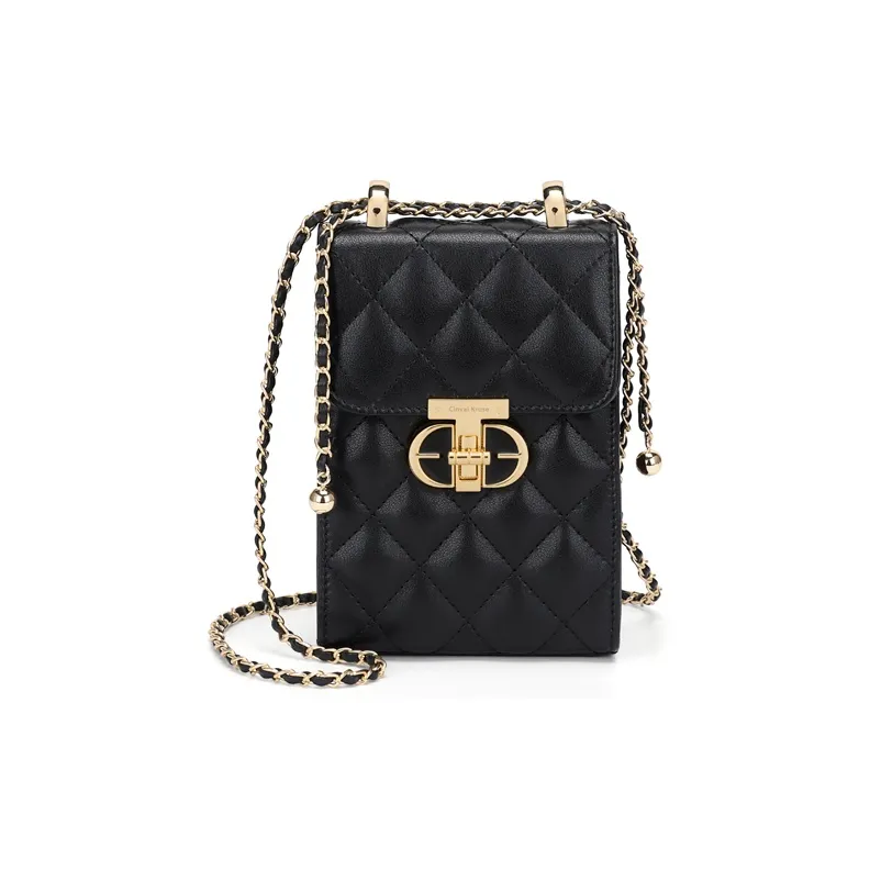 CinvaiKrose Cow Leather With Synthetic Leather Shoulder Bag Crossbody Bag With Cell Phone Pouch Mini Women's Black/Ecru-1