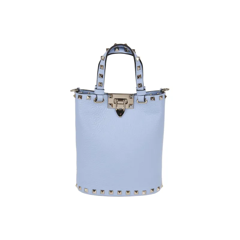 Valentino Rockstud Grained Calfskin Bucket Bags Shoulder Bag Crossbody Bag Handbag Mini Women's Blue-0