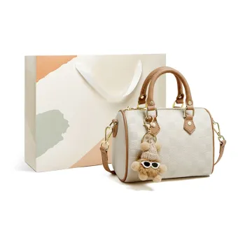 15 MINS Cow Leather Crossbody Bag Mom Bag Small Size Women's Ecru & Apricot/Midnight Black/Caramel Brown