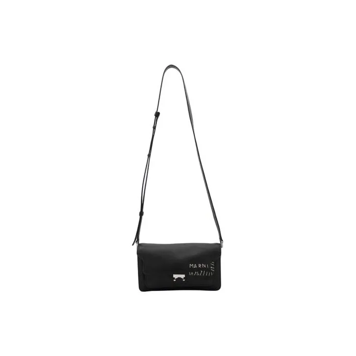 MARNI Leather Crossbody Bag Shoulder Bag Men's Black-0