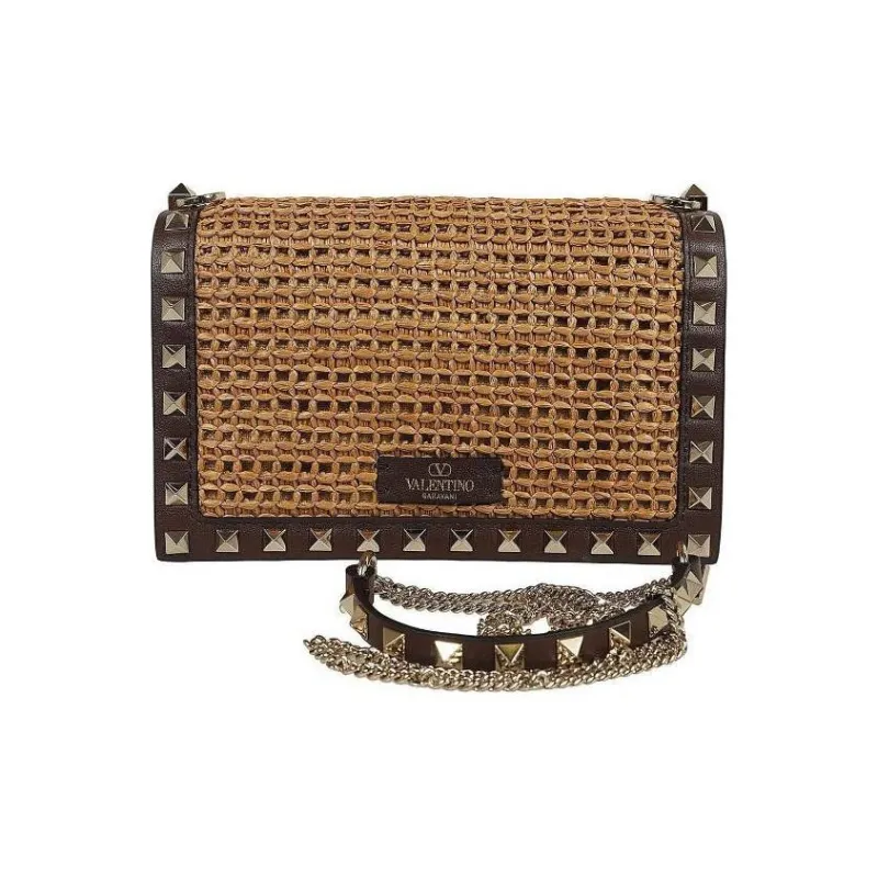 Valentino Rockstud Raffia Crossbody Bag Women's Tobacco Cocoa-2