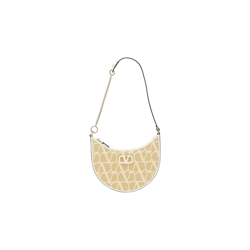 Valentino Vlogo Fabric Shoulder Bag Women's Beige-0