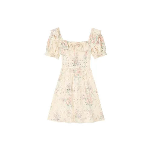 VEGA CHANG Short-Sleeved Dresses Women's Spring Flower Yellow