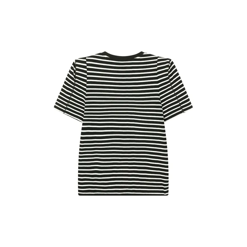 Yu Qianwen Regular T Shirt Women's Black White Stripes-1