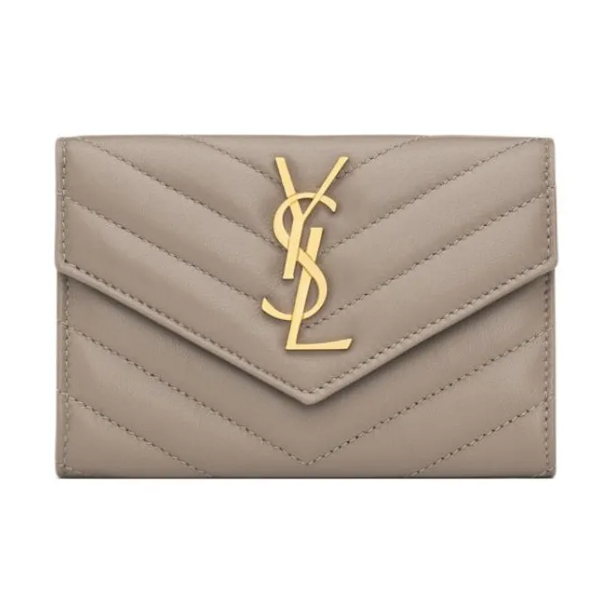 SAINT LAURENT Lambskin Wallet Women's Taupe-0