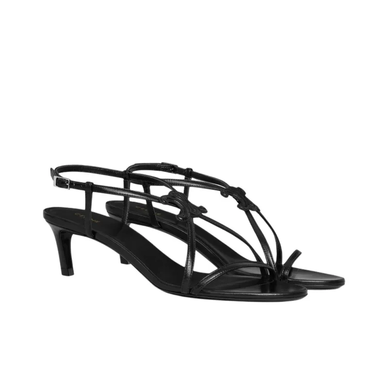 CELINE Cuir Triomphe Fashion Sandal 5cm Women's Black-3