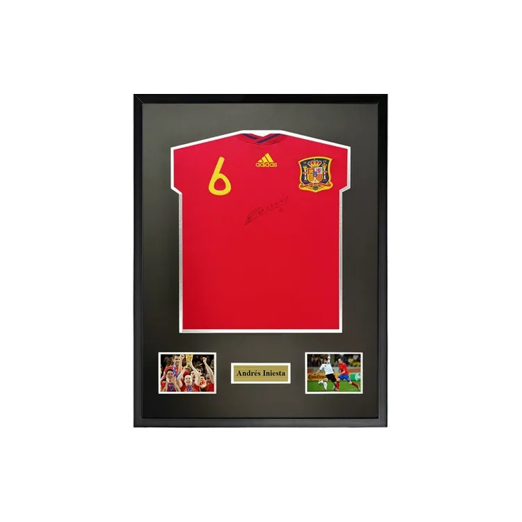Three For Iniesta 2010 World Cup Spain Team Signed Soccer Apparel Jersey Includes SA Certificate Framed Collection-0