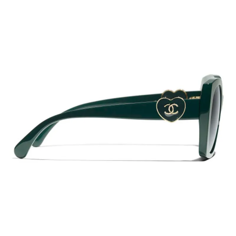 CHANEL Irregular Shape Sunglasses Women's Green-2