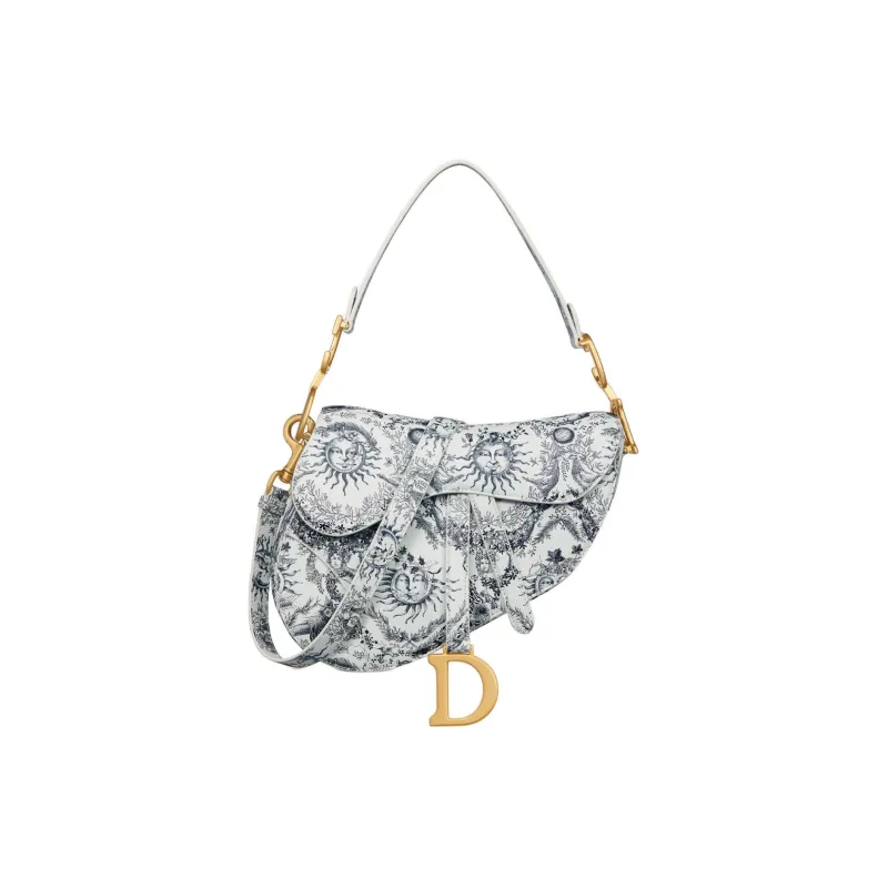 DIOR Cow Leather Saddle Bag Shoulder Bag Crossbody Bag Handbag Women's White & Navy-0