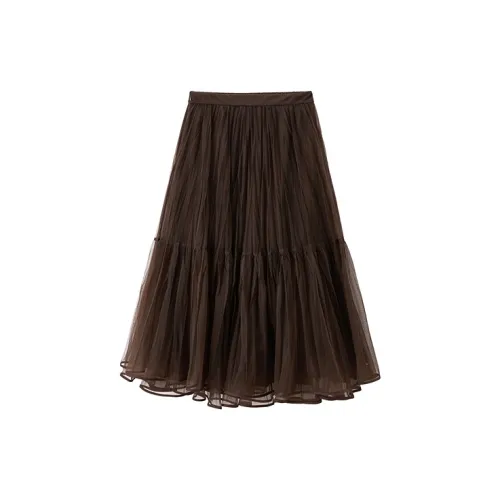 PEACEBIRD Casual Long Skirts Women's Brown