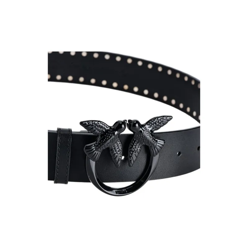 PINKO Love Birds Buckle Smooth Buckle Leather Belts Women's Black Width: 4cm-2