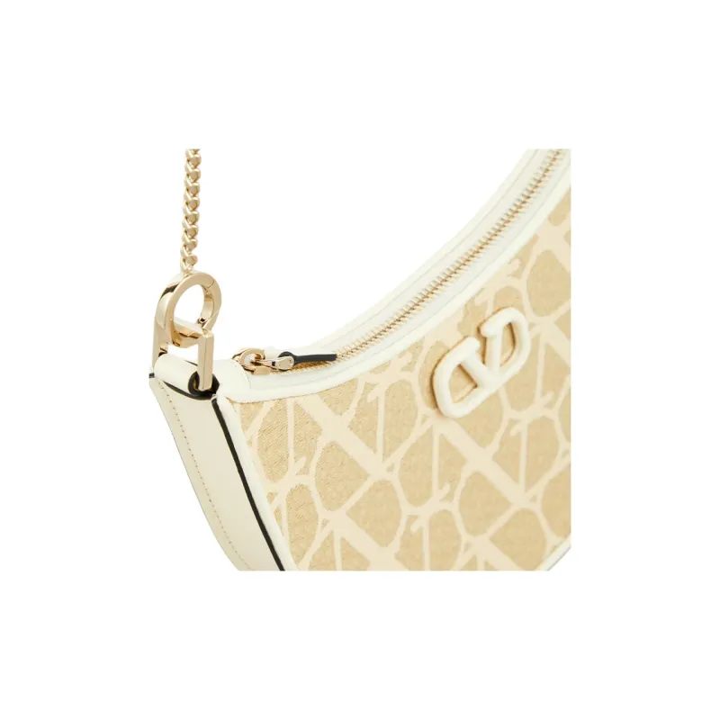 Valentino Vlogo Fabric Shoulder Bag Women's Beige-4