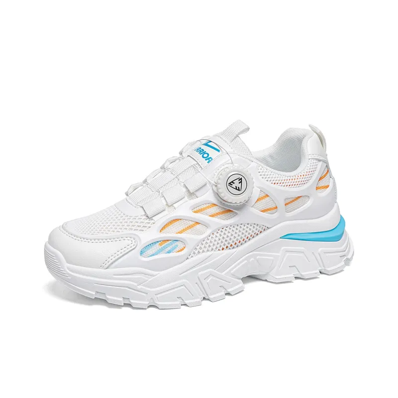 Warrior Lightweight Wear-Resistant And Slip-Resistant Low-Top Chunky Sneakers Unisex White Orange Blue-1