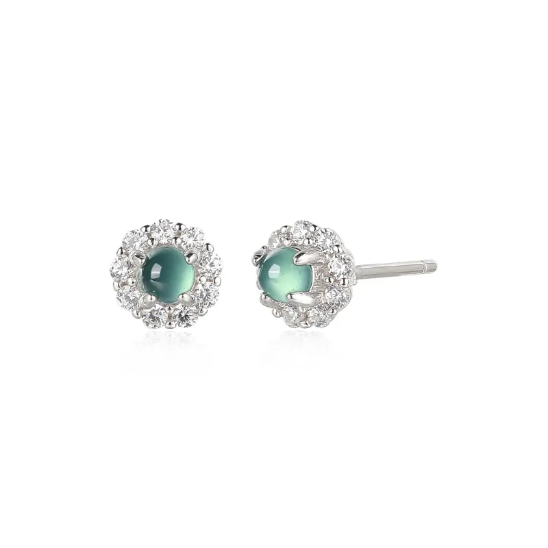 Cuiya Golden Building Ice Type Jadeite Stud Earrings Women's-0