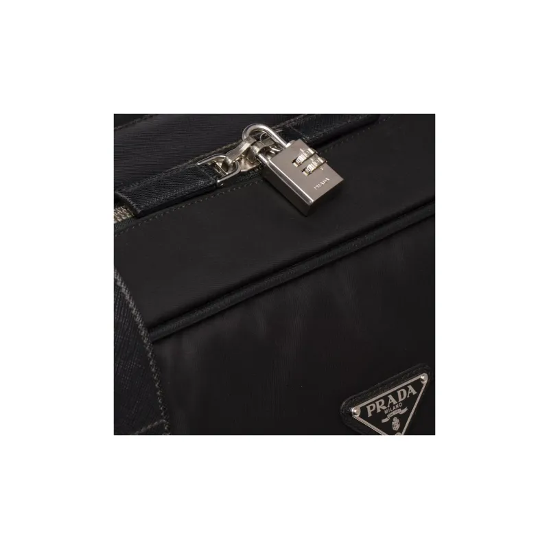 PRADA Fabric With Leather Patchwork Nylon Travel Bag Shoulder Bag Crossbody Bag Handbag Women's Black-4