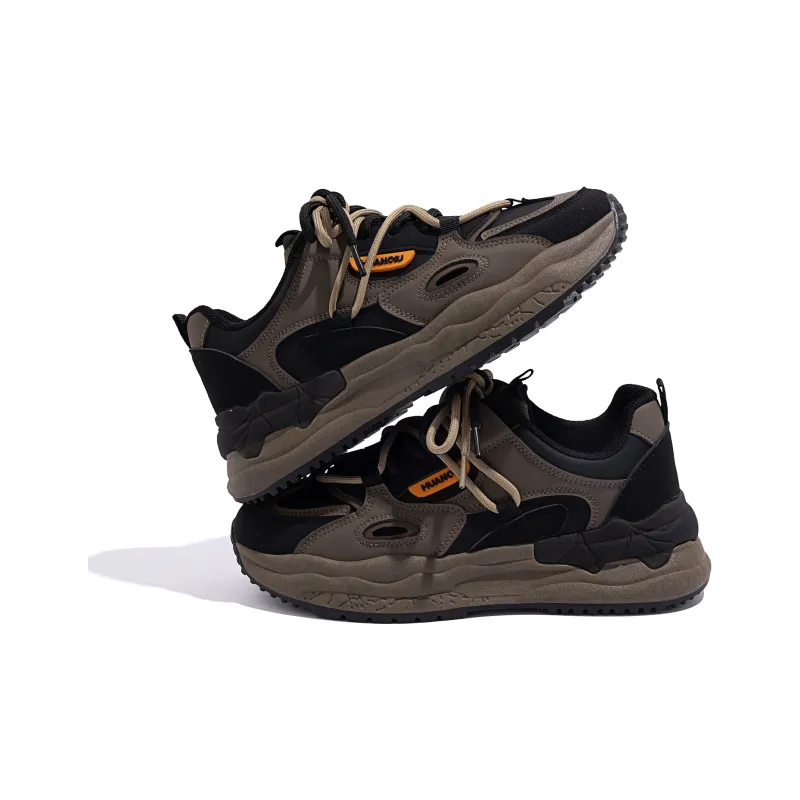 HUANQIU Couple Cushioning Anti-Slip And Wear-Resistant Low-Top Chunky Sneakers Women's Beige Black-2