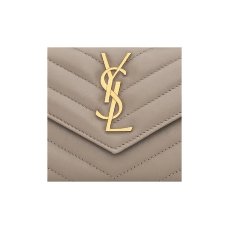 SAINT LAURENT Lambskin Wallet Women's Taupe-4