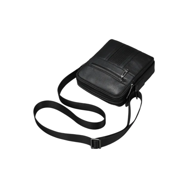 NOMK Top Grain Cow Leather Fanny Pack Small Crossbody Bag Shoulder Bag Crossbody Bag Regular Men's Black-1