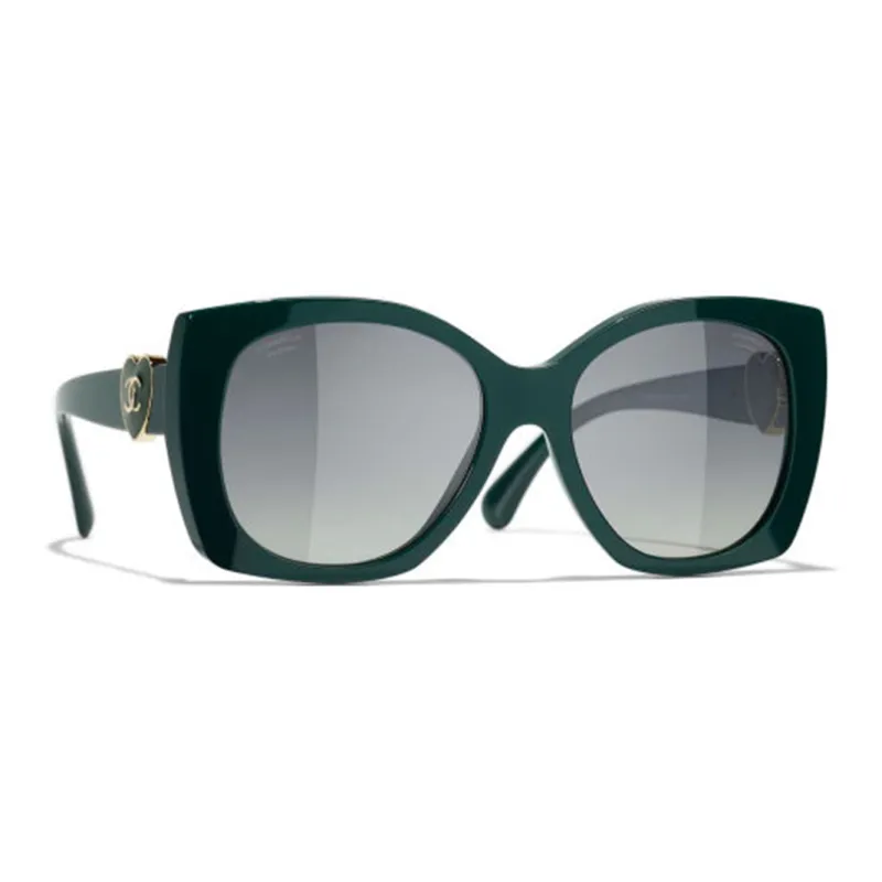 CHANEL Irregular Shape Sunglasses Women's Green-3