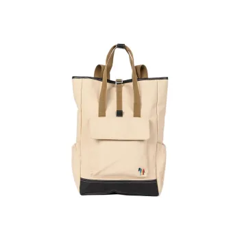 Paul Smith Fabric Cow Leather Patchwork Backpack Large Size Men's Milk White