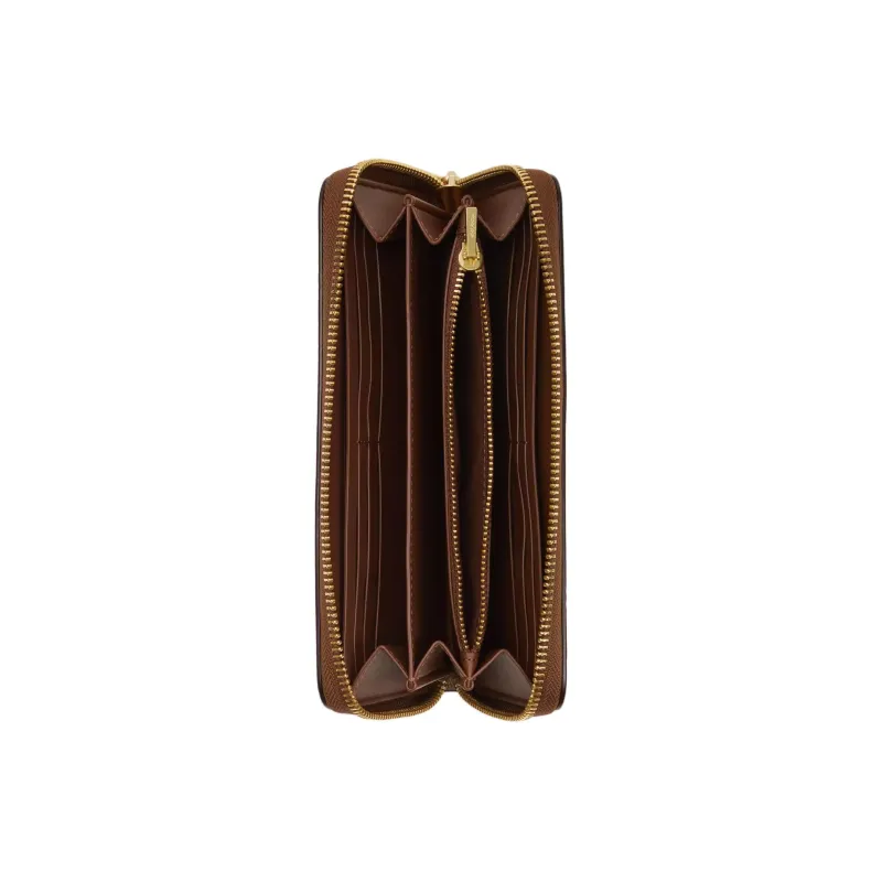 COACH Zip Around Coated Canvas With Leather Wallet Small Size Women's Gold & Khaki Multicolor-1