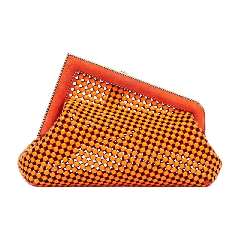 FENDI First Suede One Shoulder Crossbody Clutch Trumpets Women's Red-3