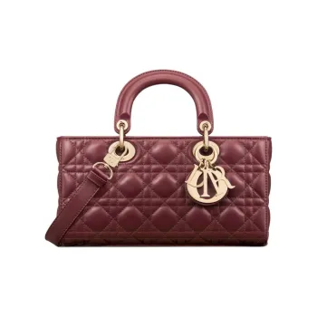 DIOR Lady D-JOY Lambskin Shoulder Bag Crossbody Bag Handbag Medium Size Women's Burgundy