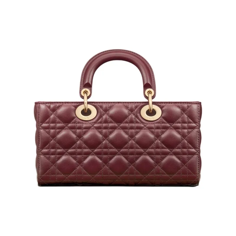 DIOR Lady D-JOY Lambskin Shoulder Bag Crossbody Bag Handbag Medium Size Women's Burgundy-4