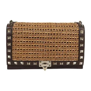 Valentino Rockstud Raffia Crossbody Bag Women's Tobacco Cocoa