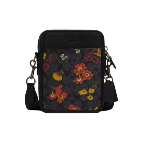 COACH Sullivan Iconic Canvas With Smooth Calfskin Shoulder Bag Crossbody Bag Small Size Women's Bronze & Charcoal Gray
