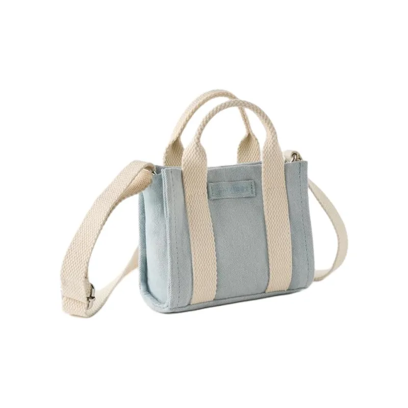 ZARA Cotton Tote Bag Shopping Bag Handbag Shoulder Bag Crossbody Bag Mini Women's Blue-2