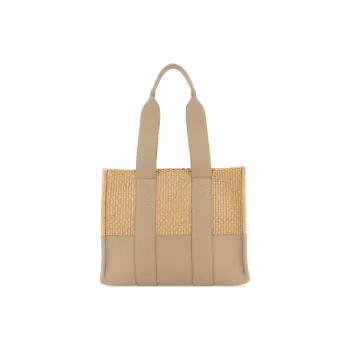 Chloe Woody Raffia Tote Bag Shopping Bag Shoulder Bag Handbag Medium Size Women's Heather Gray