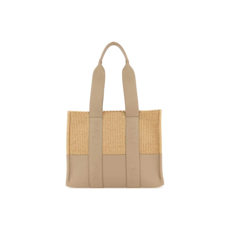 Chloe Woody Raffia Tote Bag Shopping Bag Shoulder Bag Handbag Medium Size Women's Heather Gray-0