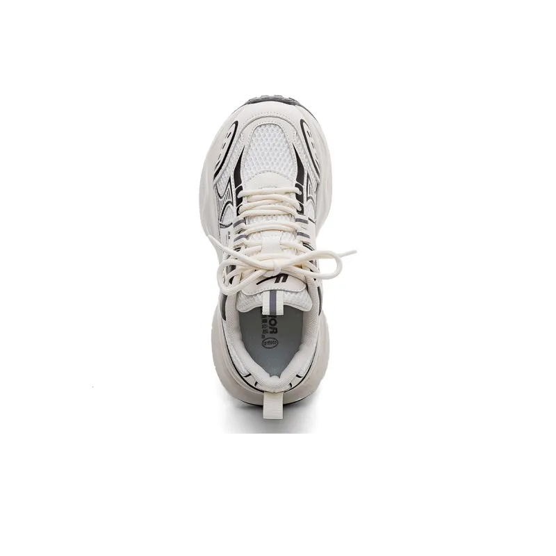 Warrior Warrior Height Increasing Wear Resistant Low Top Chunky Sneakers Women's Beige Black-3