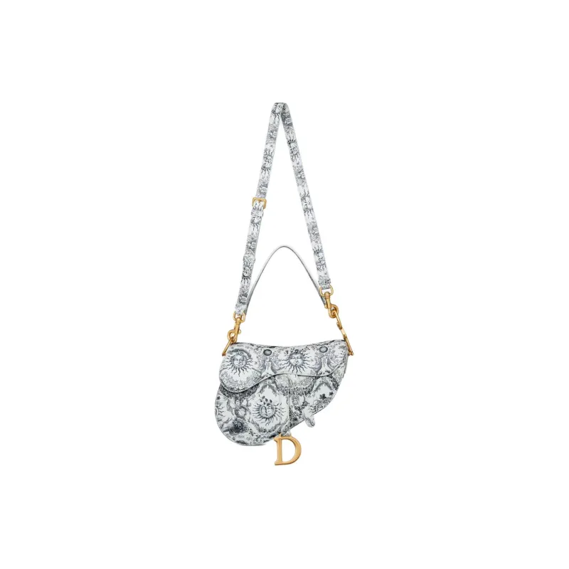 DIOR Cow Leather Saddle Bag Shoulder Bag Crossbody Bag Handbag Women's White & Navy-4
