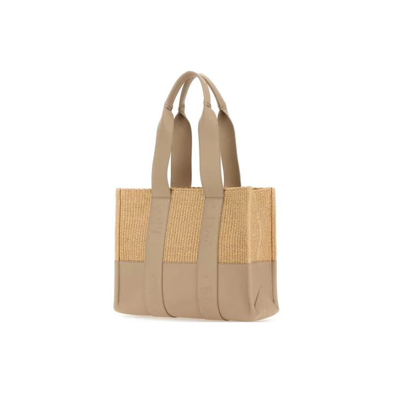 Chloe Woody Raffia Tote Bag Shopping Bag Shoulder Bag Handbag Medium Size Women's Heather Gray-1