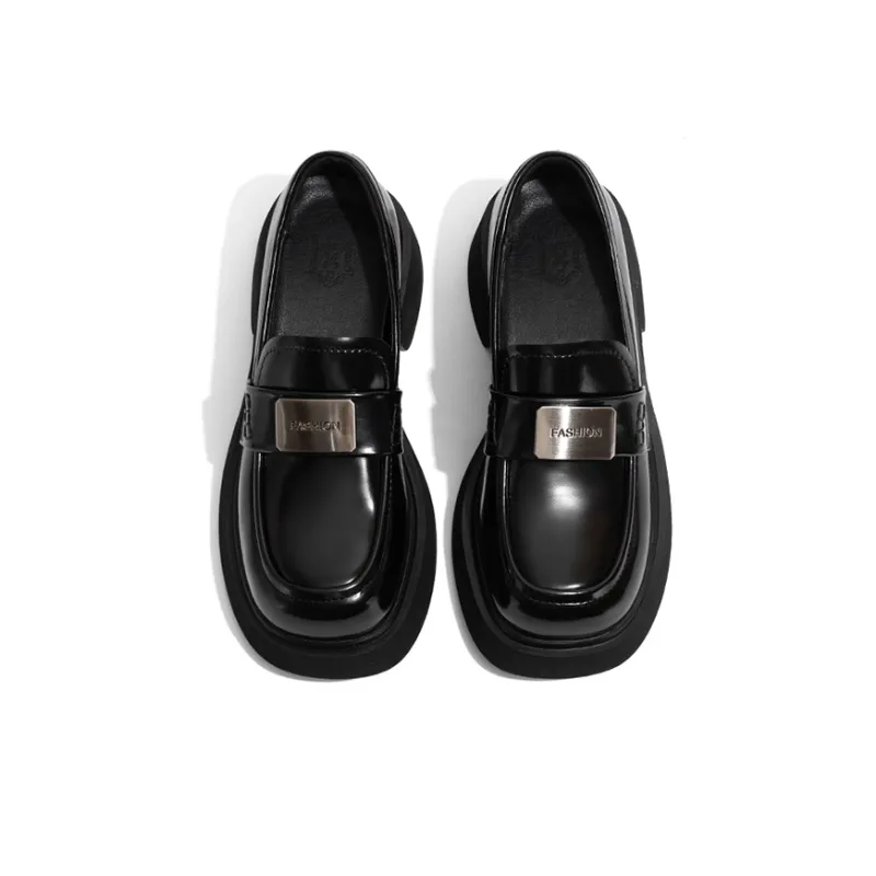 Old Meow Preppy Style Commute Platform Loafers 4cm Women's Black-3
