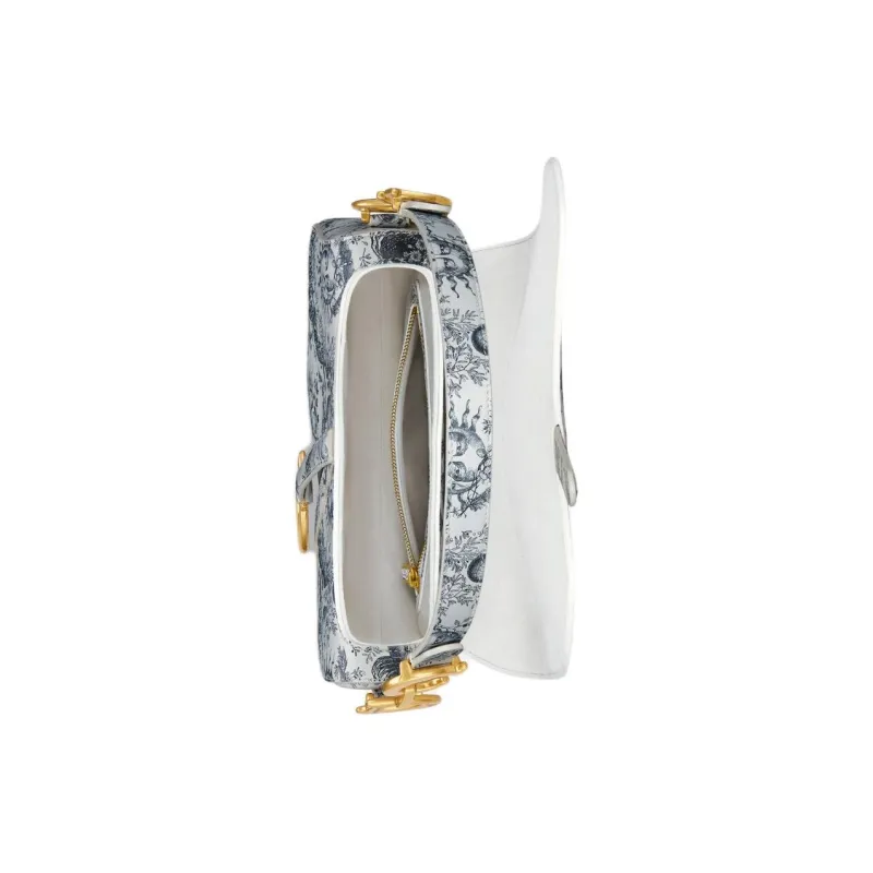 DIOR Cow Leather Saddle Bag Shoulder Bag Crossbody Bag Handbag Women's White & Navy-3