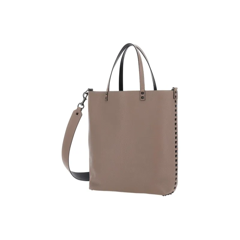 Valentino Calfskin Tote Bag Shopping Bag Shoulder Bag Handbag Men's Light Brown-1