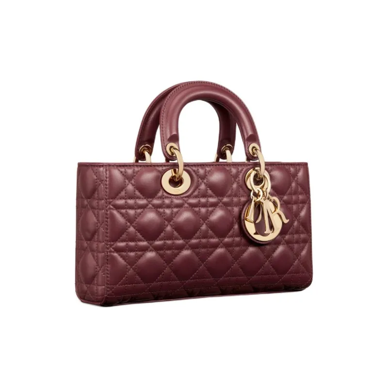 DIOR Lady D-JOY Lambskin Shoulder Bag Crossbody Bag Handbag Medium Size Women's Burgundy-3