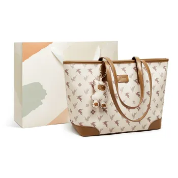 15 MINS PVC And Synthetic Leather Tote Shoulder Bag Shoulder Bag Tote Bag Shopping Bag Large Size Women's Ecru/Coffee