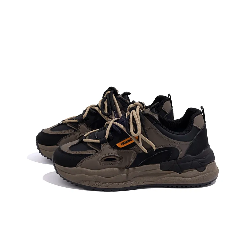 HUANQIU Couple Cushioning Anti-Slip And Wear-Resistant Low-Top Chunky Sneakers Women's Beige Black-1