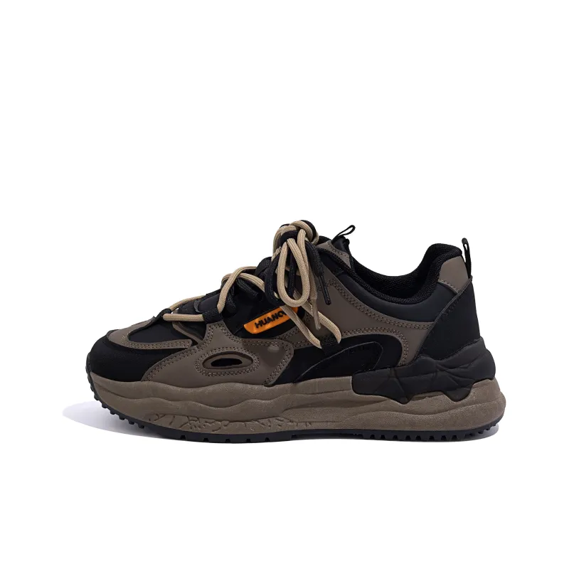 HUANQIU Couple Cushioning Anti-Slip And Wear-Resistant Low-Top Chunky Sneakers Women's Beige Black-0