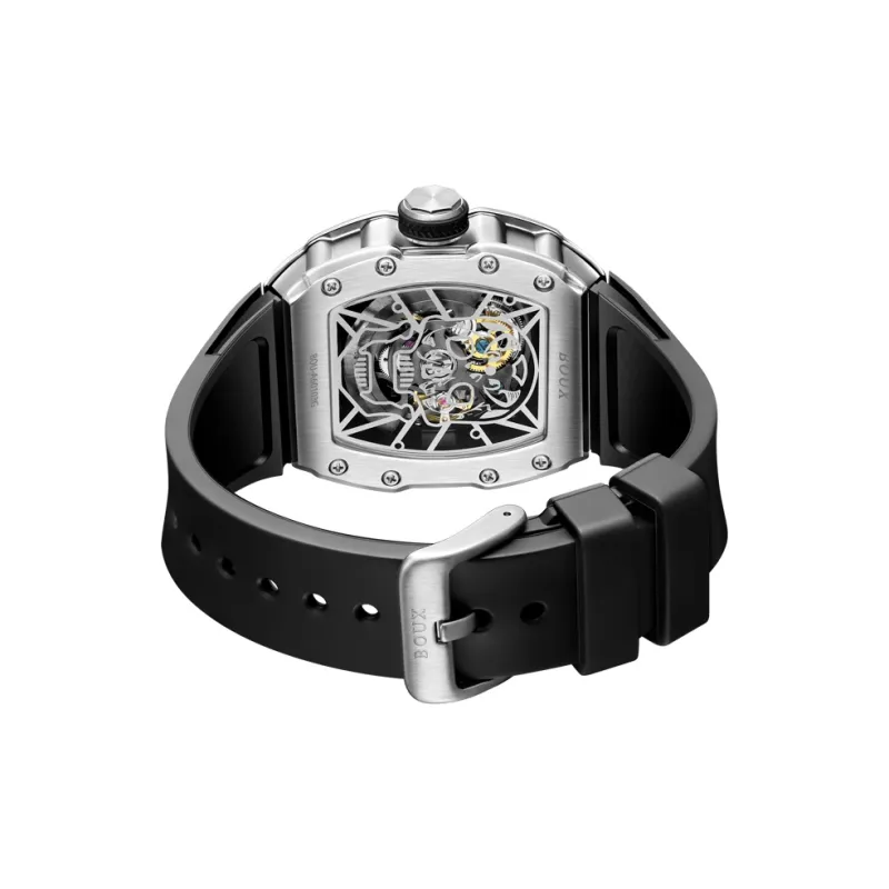 BOUX Totem Collection Skull Automatic Mechanical Movement Silicone Strap Watch Men's Watches Cut-Out Dial-5