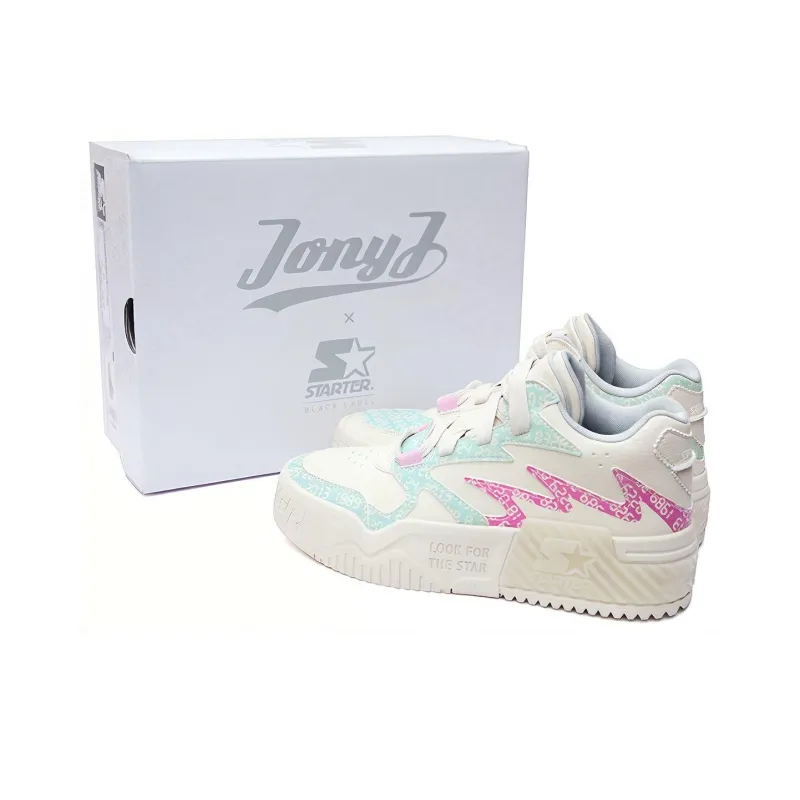 Jony J x STARTER Anti Slip And Wear Resistant Lightweight Low Top Skateboard Shoes Men's White Pink Blue-8