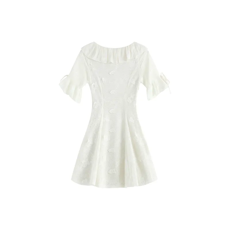 9 Cat Treat Sticks Short-Sleeved Dress Women's White-1