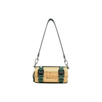 Feng Chen Wang Natural Bamboo With PU Leather Bamboo Bag Shoulder Bag Crossbody Bag Small Size Unisex Green