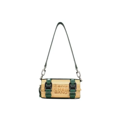 Feng Chen Wang Natural Bamboo With PU Leather Bamboo Bag Shoulder Bag Crossbody Bag Small Size Unisex Green